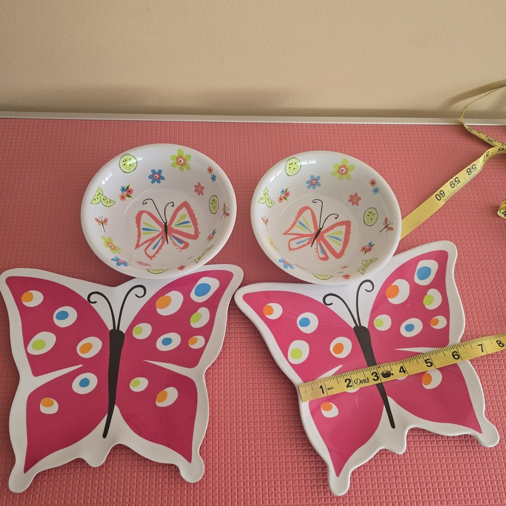 For Your Little Princess Colorful Butterfly Bowl and Plate Set Plastic